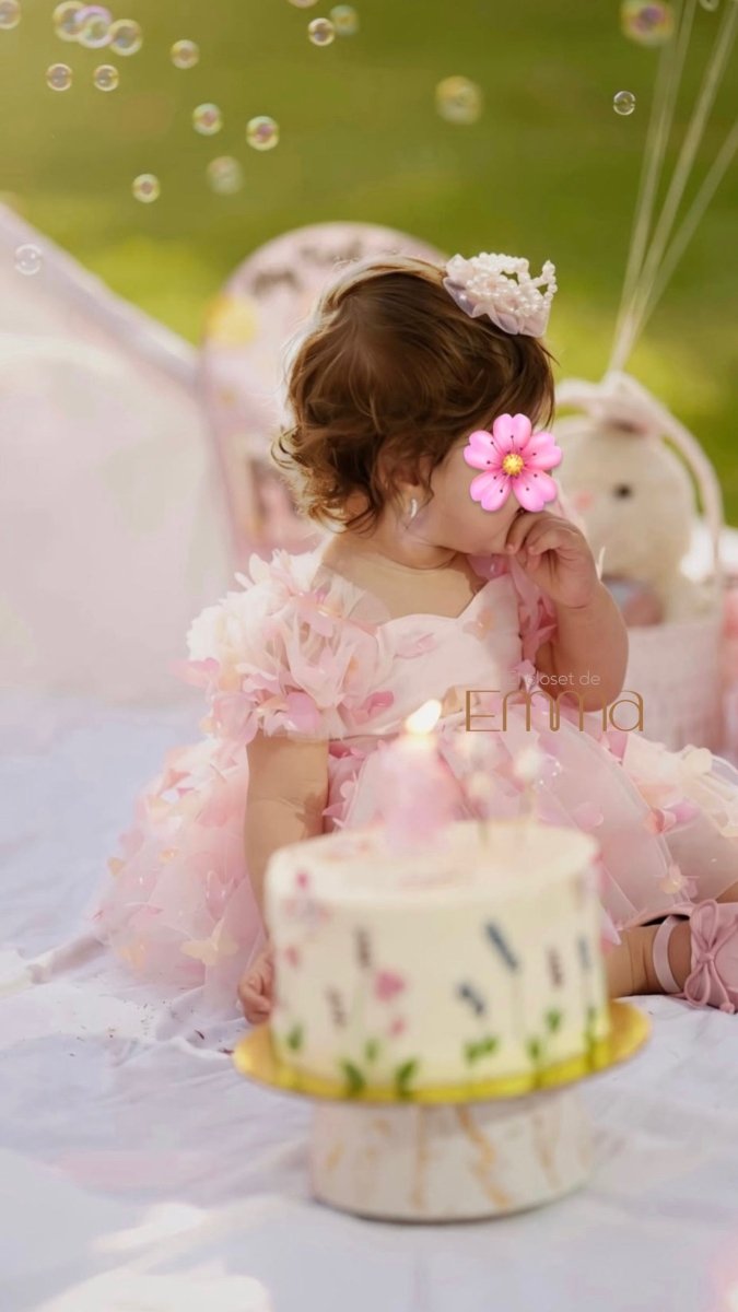 Vestido Tul Rosado con mariposas en 3D con Lazo – Ocasiones Especiales | Vestido de Encaje | Ropa de bebé y niña | El Closet de Emma