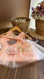 Outfit Elegante para Bebé Niña en Tono rosa con Vestido de Tul, Zapatos y Tiara | El Clóset de Emma | | Ropa de bebé y niña | El Closet de Emma