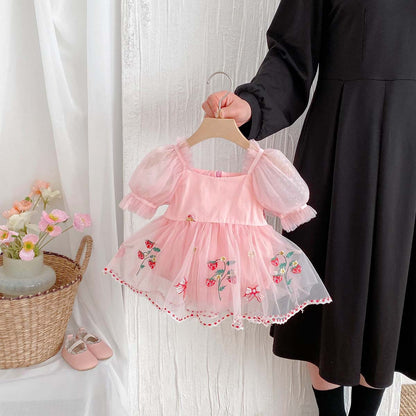 Vestido Jardín de Fresas Rosado