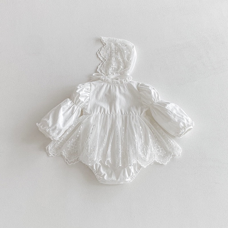 Conjunto con gorro Encaje Clásico con Capota – Edición Bautizo Imagen secundaria del producto