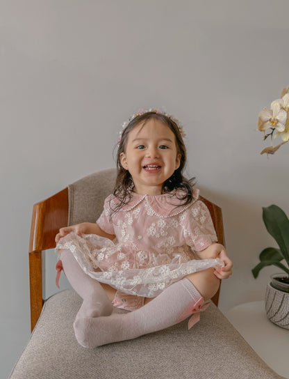 Enterizo Elegante Rosa con Tul Bordado