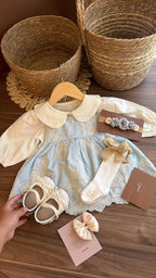 Vestido outfit Dulce Herencia Celeste | | Ropa de bebé y niña | El Closet de Emma