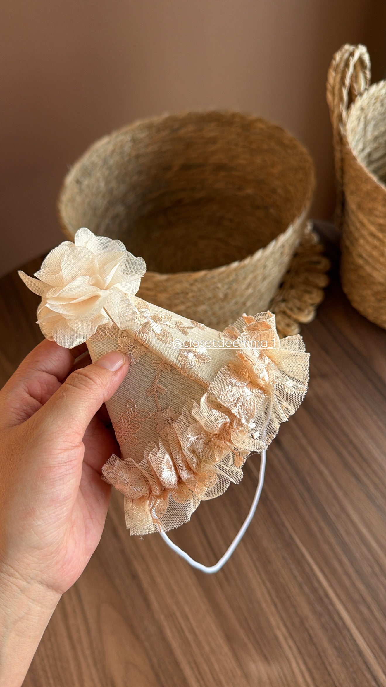 Gorro de Cumpleaños Encaje beige