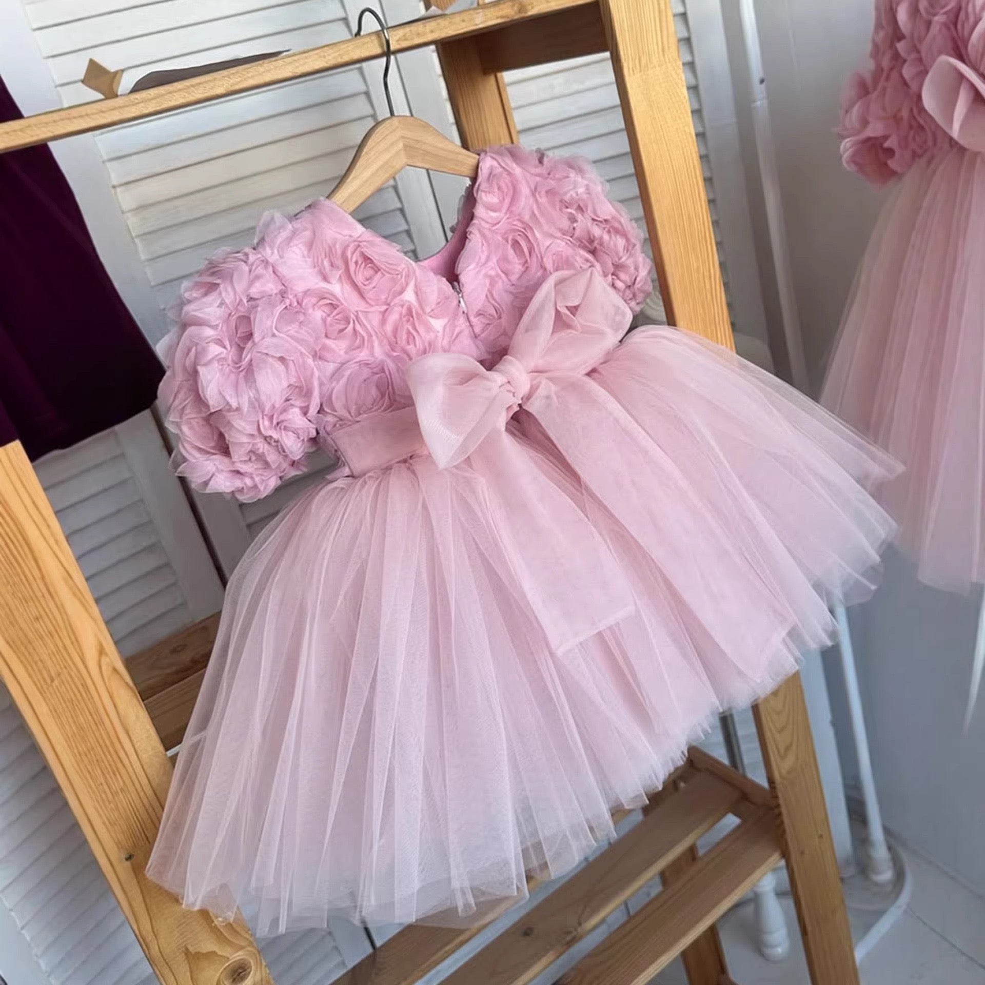 Vestido Rosa Princesa para Niña con Flores 3D y Tul | Fiesta, Cumpleaños y Sesión de Fotos