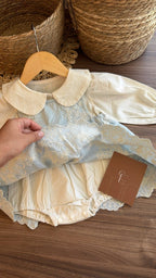 Vestido outfit Dulce Herencia Celeste | | Ropa de bebé y niña | El Closet de Emma