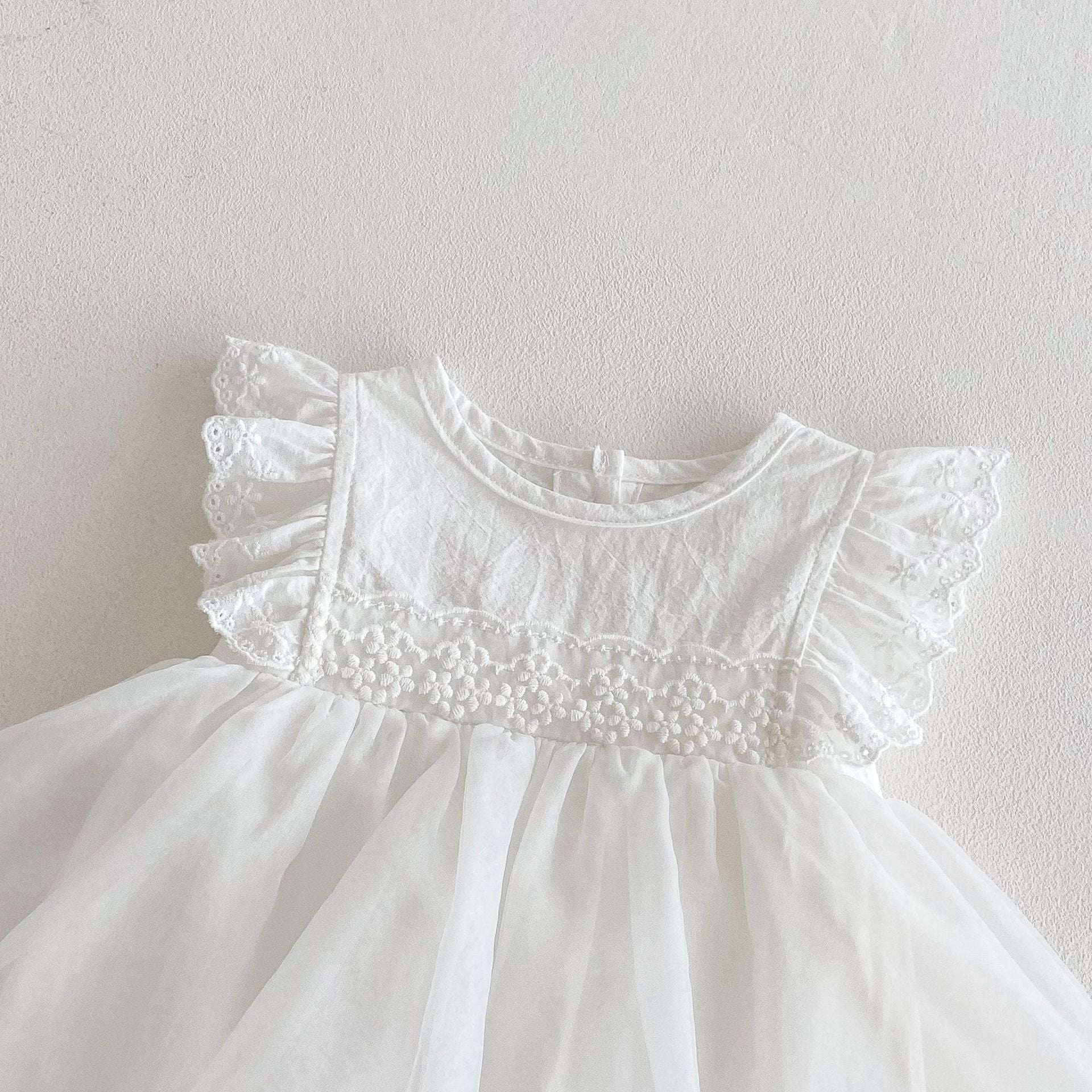 Romper Vestido Blanco Tul Bordado – Volantes