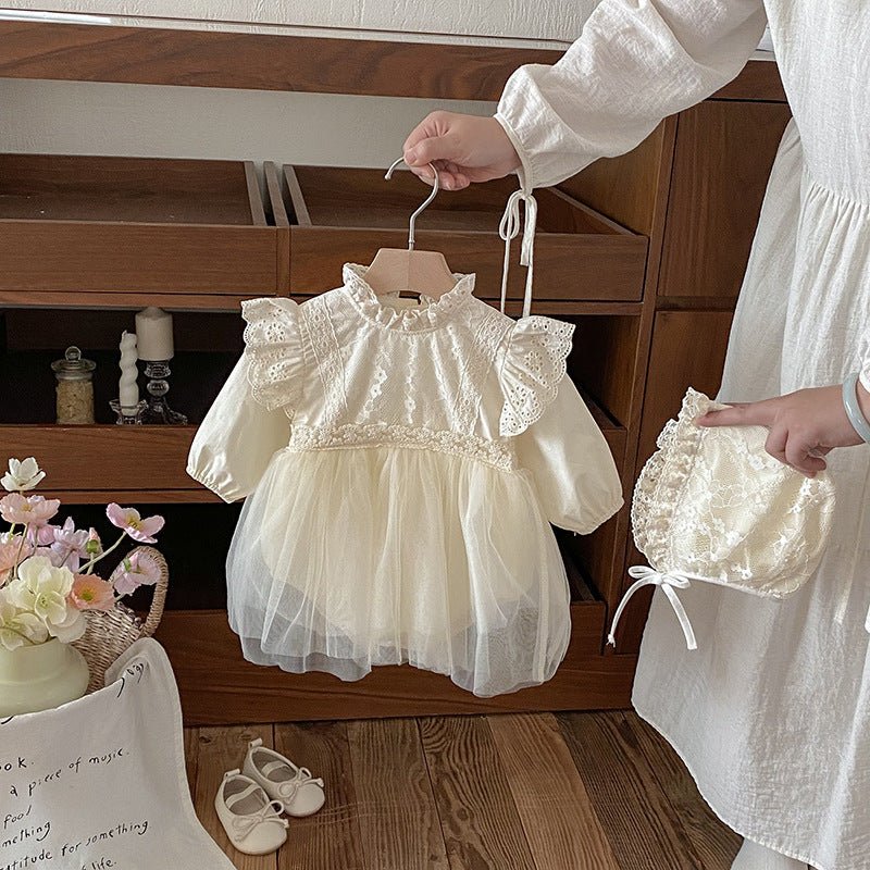 Vestido Body Manga Larga con Falda de Tul y Gorro a Juego para Bebé Niña | Vestido de Encaje | Ropa de bebé y niña | El Closet de Emma