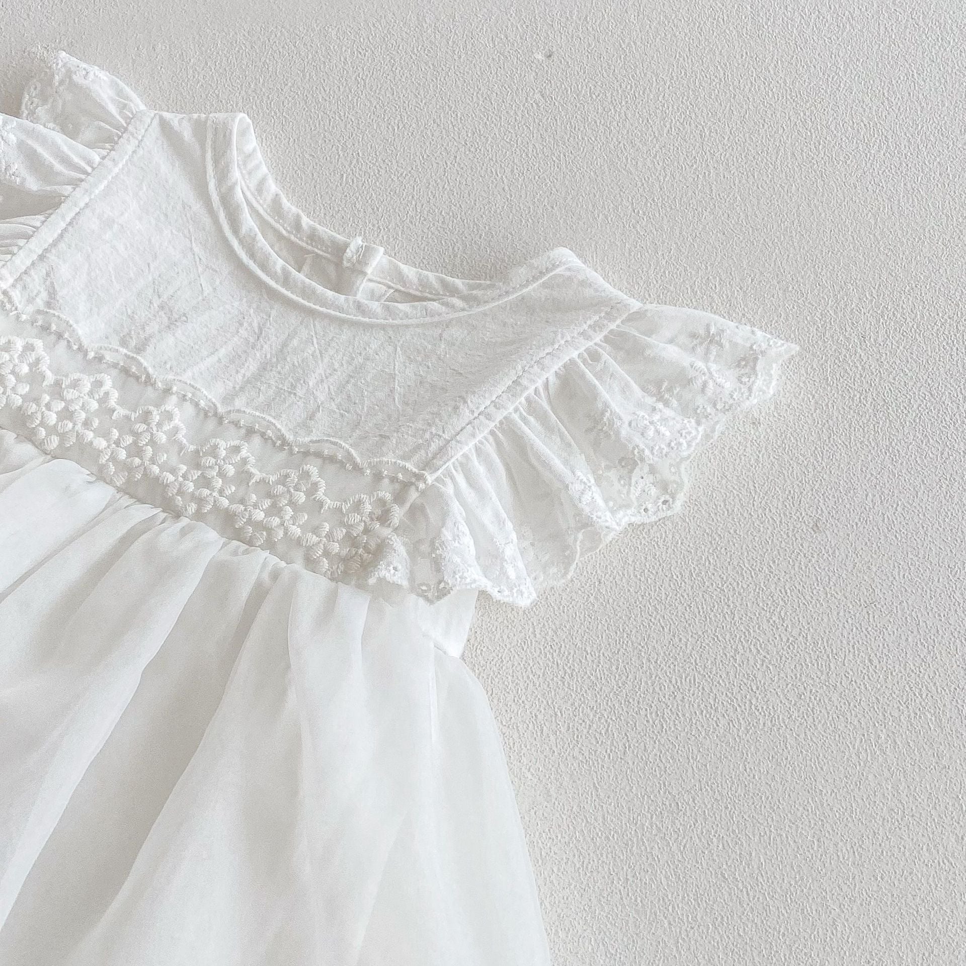 Romper Vestido Blanco Tul Bordado – Volantes