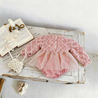 Vestido Body Rosa para Bebé con Encaje Floral 3D | Manga Larga para Cumpleaños y Sesiones de Fotos
