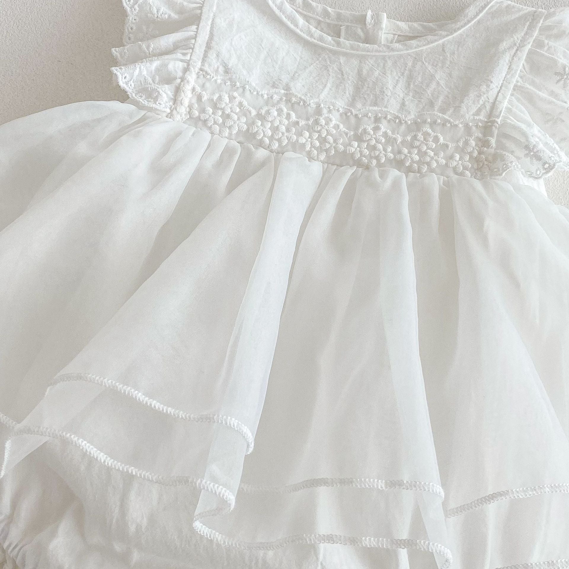 Romper Vestido Blanco Tul Bordado – Volantes