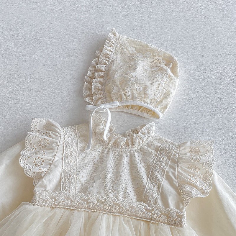 Vestido Body Manga Larga con Falda de Tul y Gorro a Juego para Bebé Niña | Vestido de Encaje | Ropa de bebé y niña | El Closet de Emma