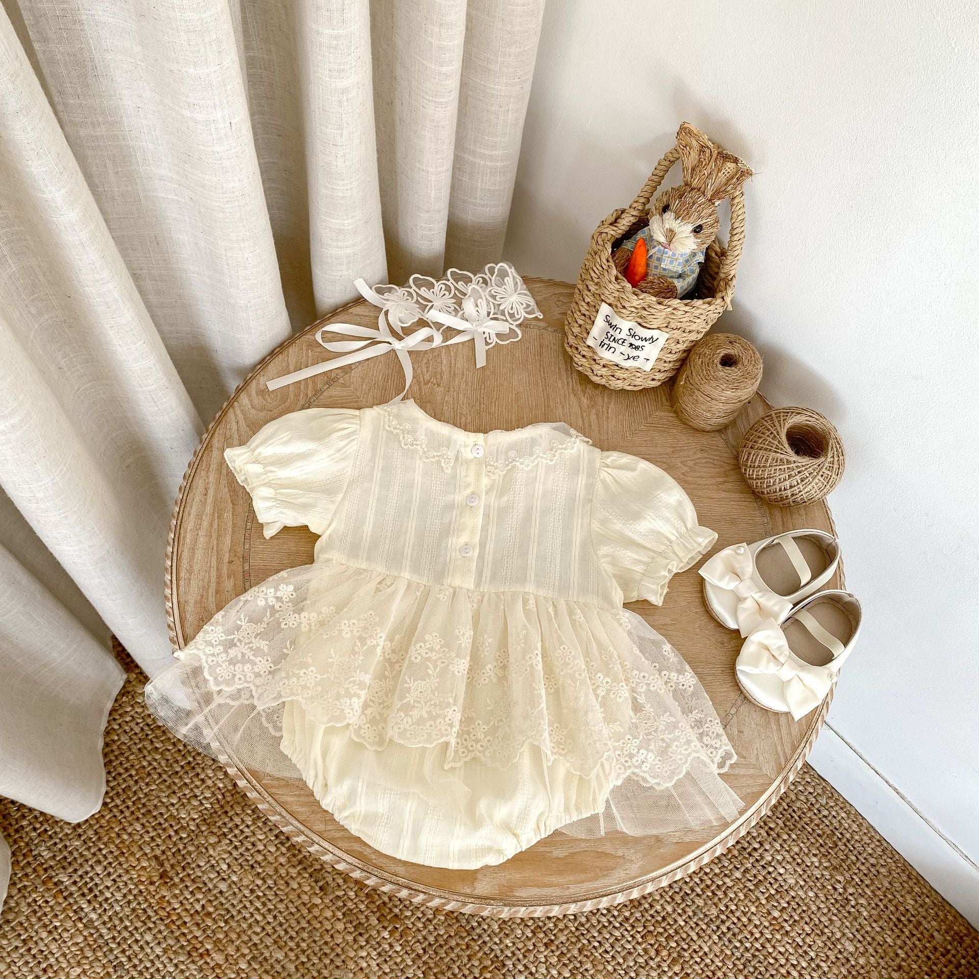 Romper Vestido Ivory Encaje Bordado – Manga Corta