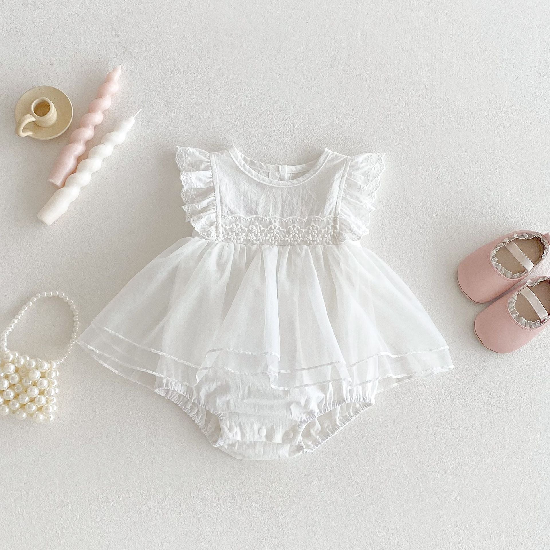 Romper Vestido Blanco Tul Bordado – Volantes