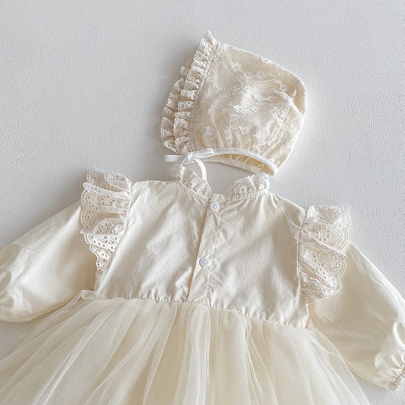 Vestido Body Manga Larga con Falda de Tul y Gorro a Juego para Bebé Niña | Vestido de Encaje | Ropa de bebé y niña | El Closet de Emma