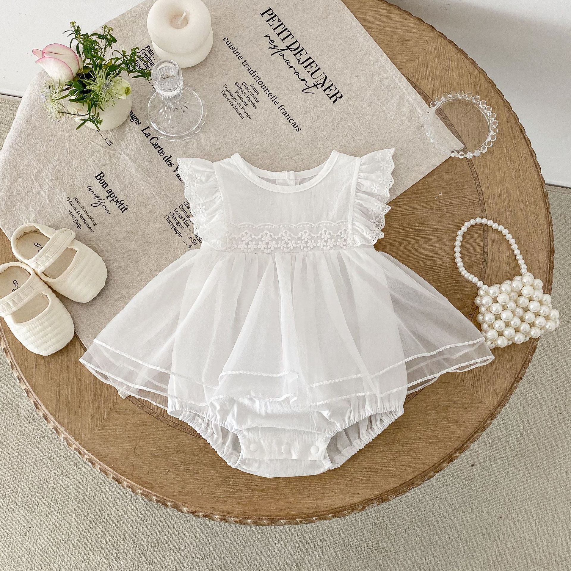 Romper Vestido Blanco Tul Bordado – Volantes