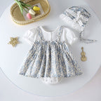 Mameluco Bebé Niña con Peto Floral Azul y Gorro a Juego | El Closet de Emma | Vestido de Encaje | Ropa de bebé y niña | El Closet de Emma