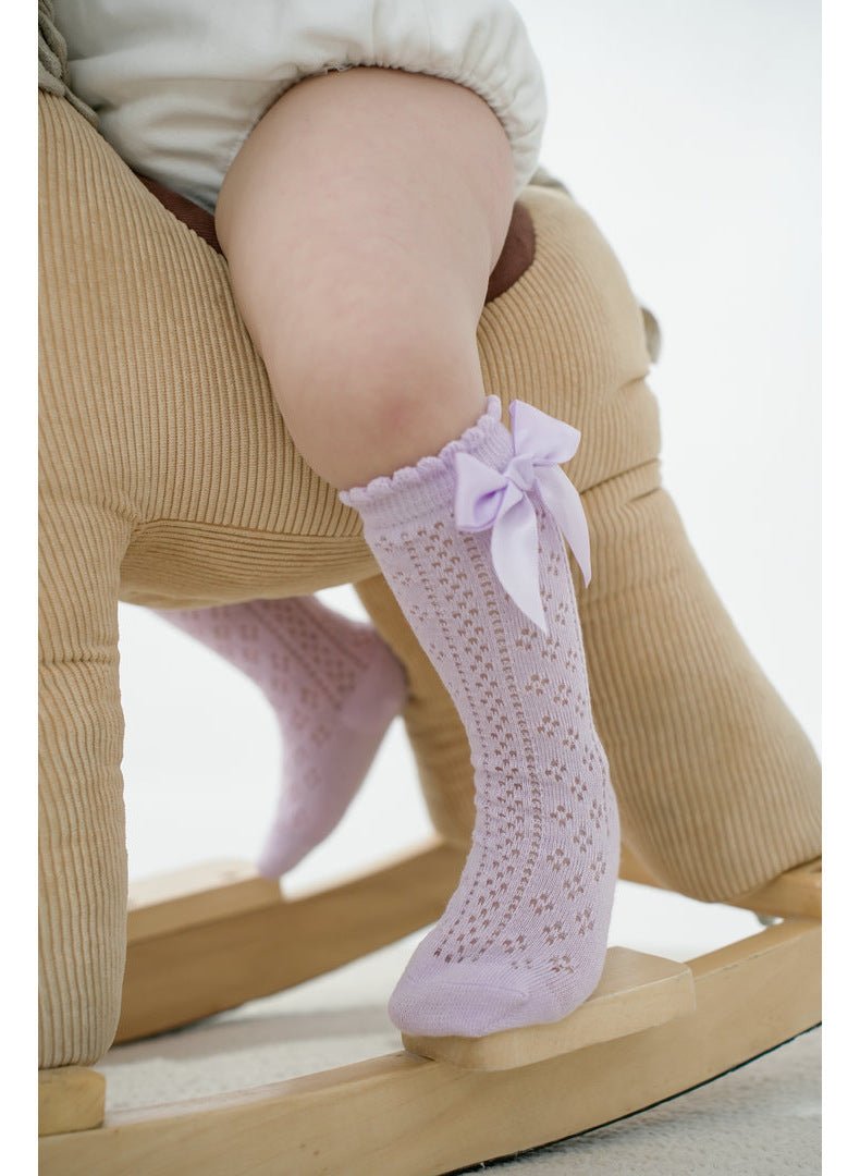 Medias Altas Lila para Bebé Niña con Lazo | Calcetines Elegantes para Vestidos | Calcetines | Ropa de bebé y niña | El Closet de Emma Imagen principal del producto