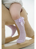 Medias Altas Lila para Bebé Niña con Lazo | Calcetines Elegantes para Vestidos