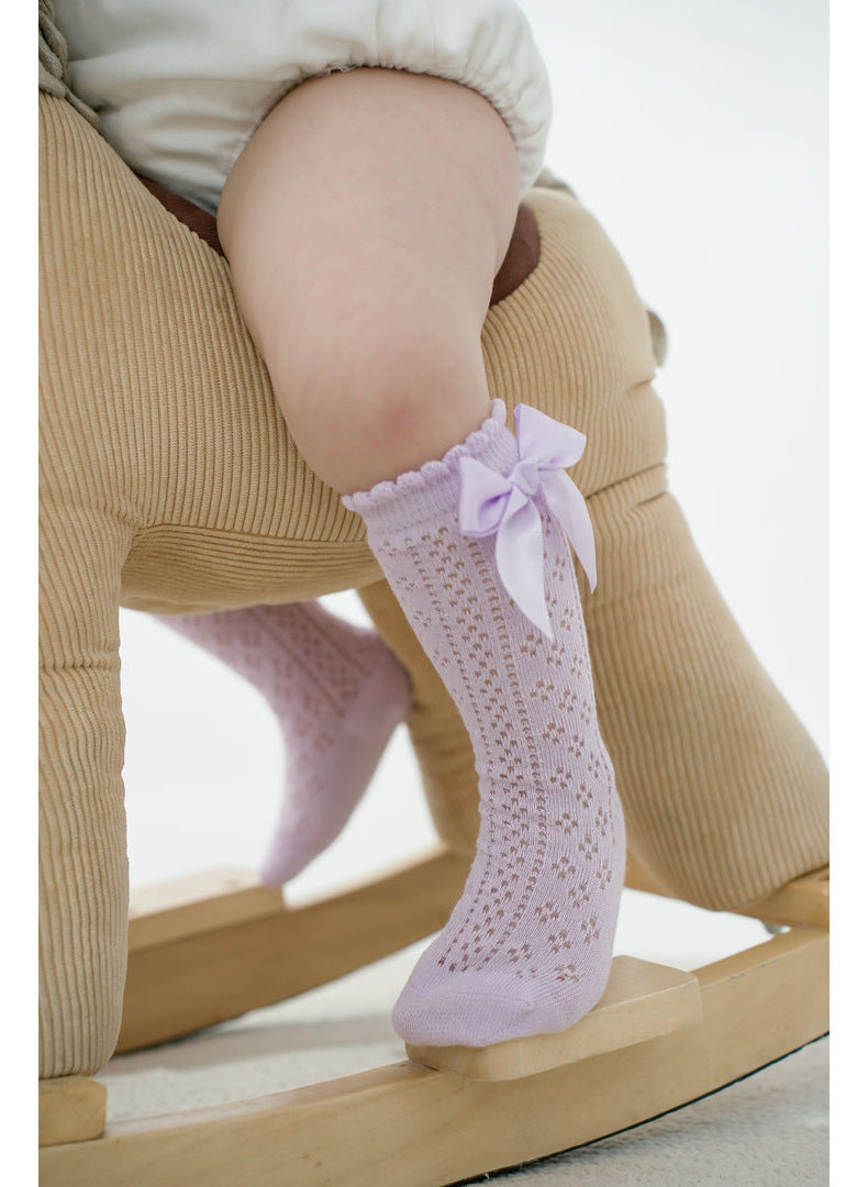 Medias Altas Lila para Bebé Niña con Lazo | Calcetines Elegantes para Vestidos
