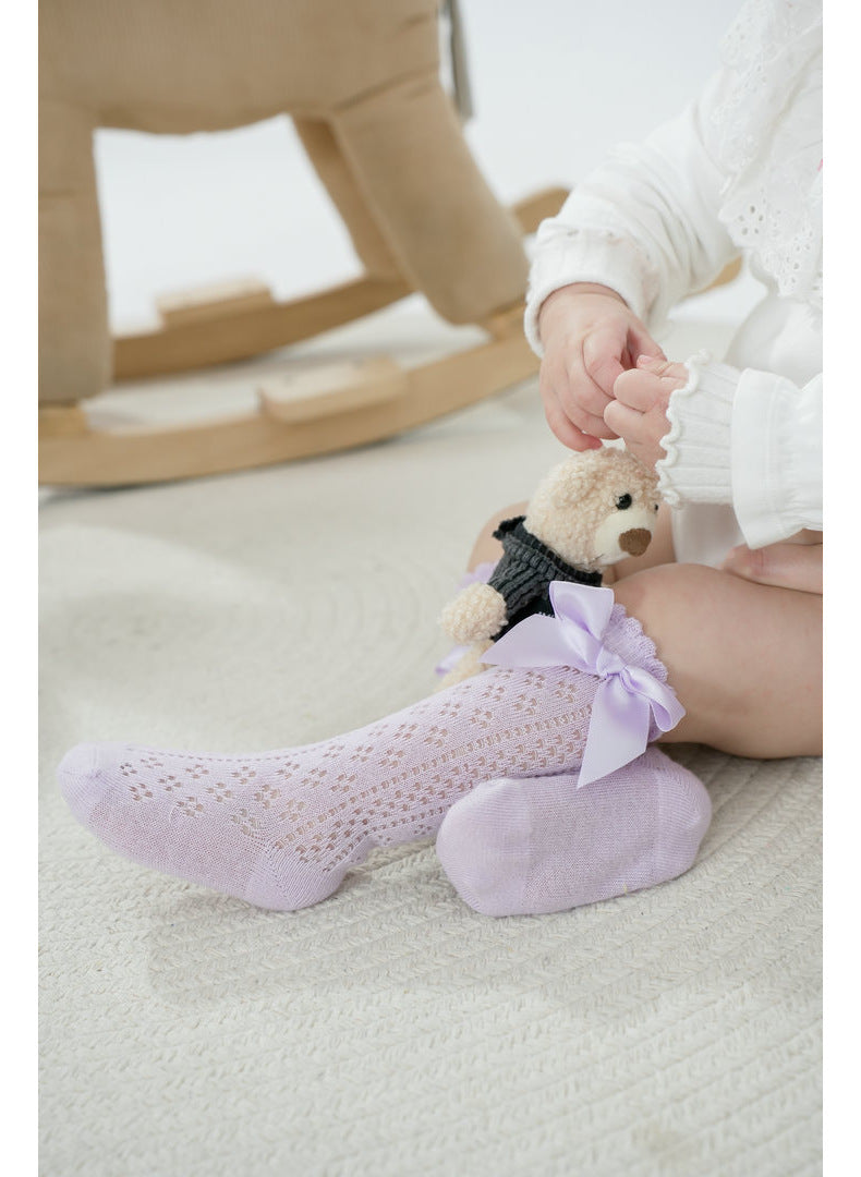 Medias Altas Lila para Bebé Niña con Lazo | Calcetines Elegantes para Vestidos
