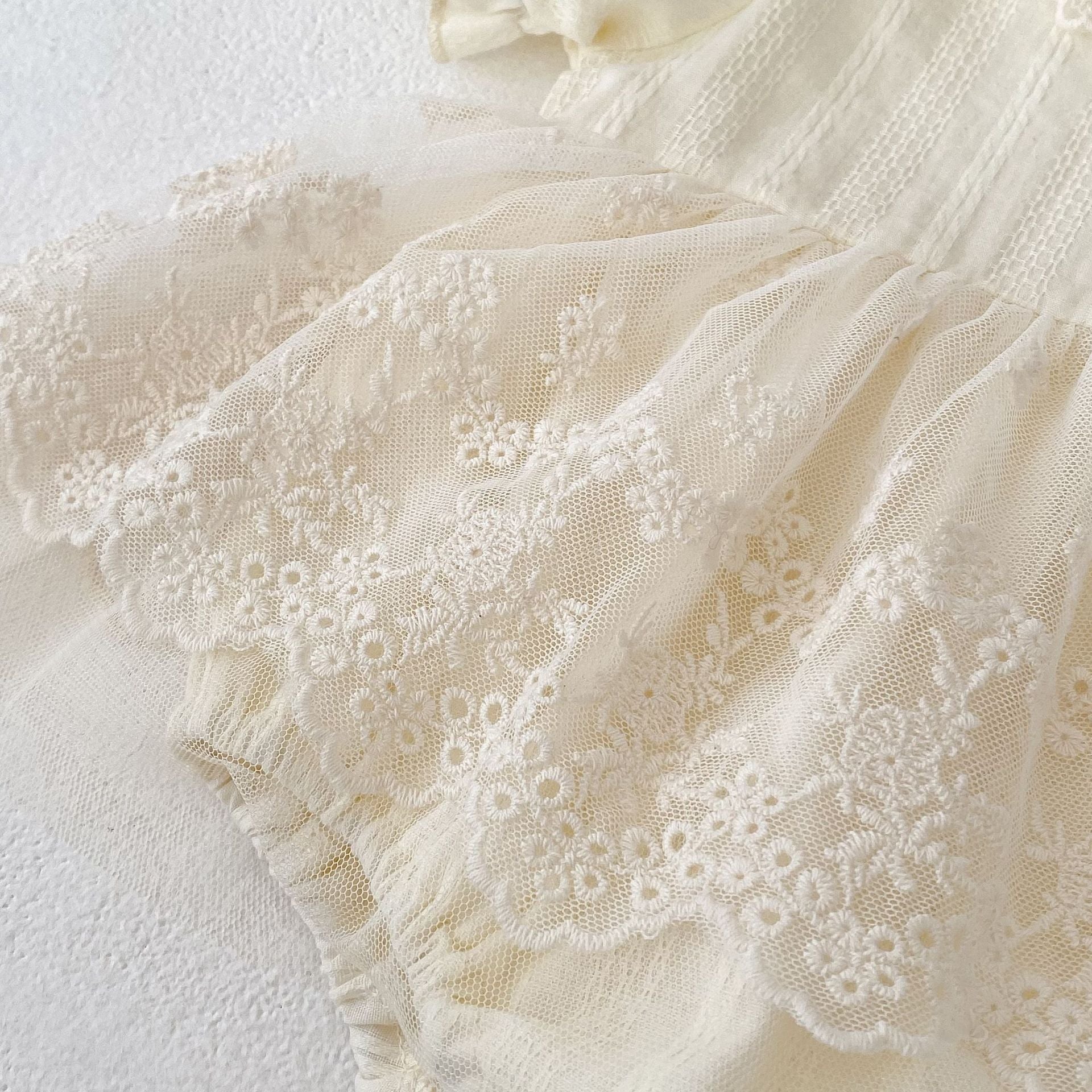 Romper Vestido Ivory Encaje Bordado – Manga Corta