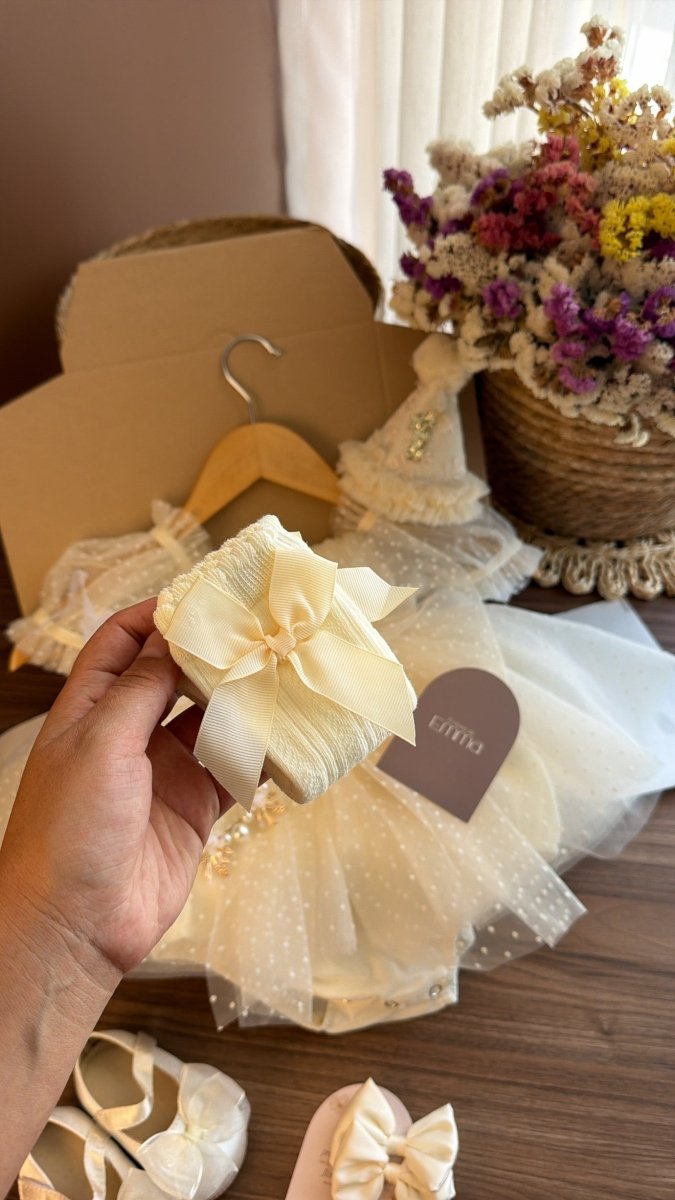 Outfit vestido Dulce Encanto Marfil | | Ropa de bebé y niña | El Closet de Emma