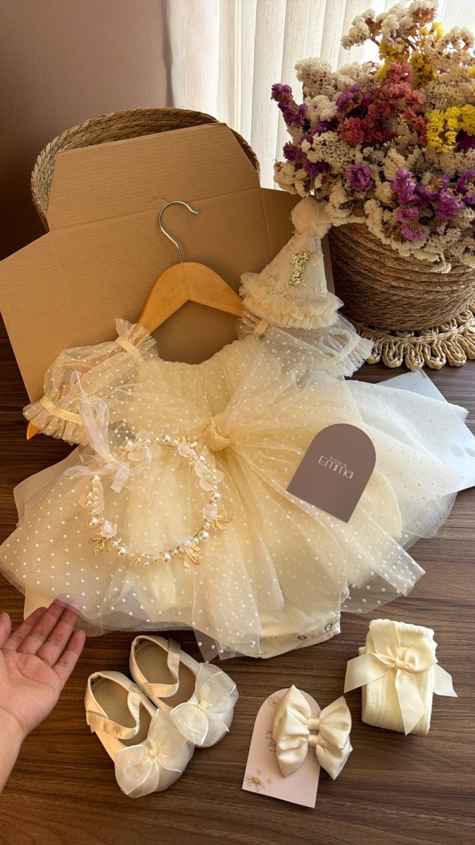 Outfit vestido Dulce Encanto Marfil | | Ropa de bebé y niña | El Closet de Emma