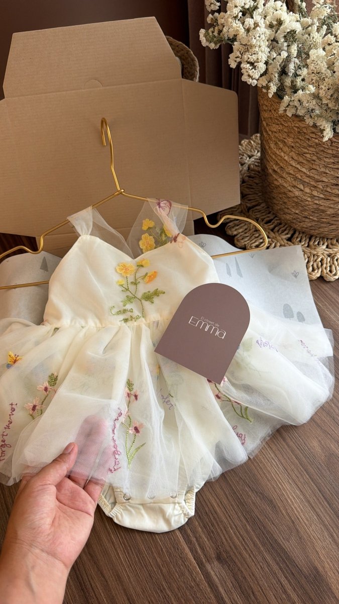 Vestido Floral marfil Tul Bordado – Edición Primavera | Vestido de Encaje | Ropa de bebé y niña | El Closet de Emma