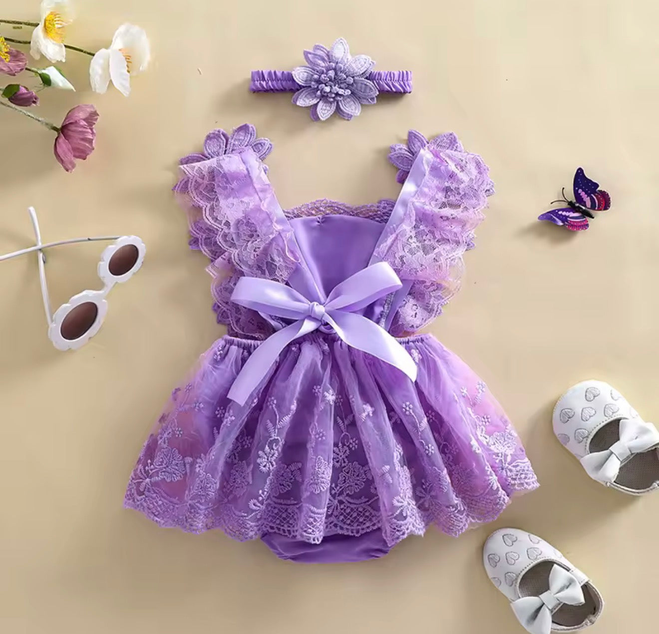 Vestido Tul Lila Bordado Floral 3D con Diadema – Ocasiones Especiales Imagen secundaria del producto