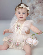 Enterizo de Encaje Floral con Tul Volado – Incluye Vincha