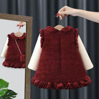 Vestido Burdeos con Volantes y Bolso de Lazo – Estilo Clásico para Niña