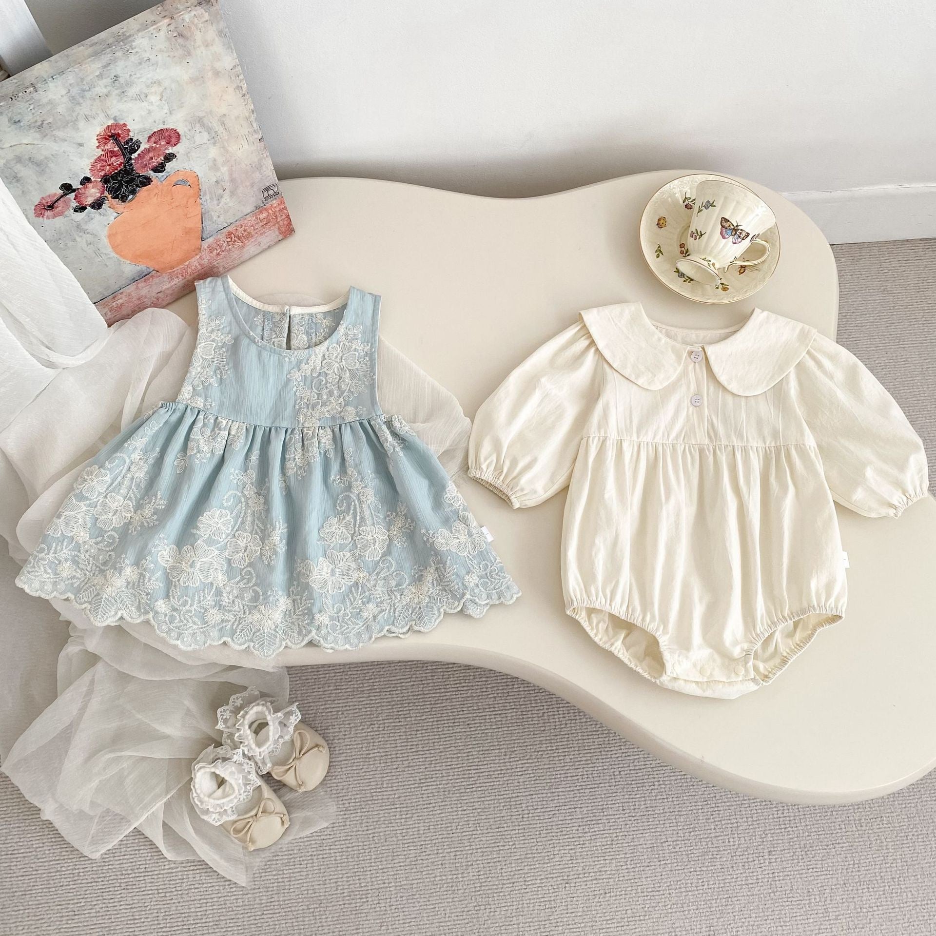 Vestido de encaje vintage celeste