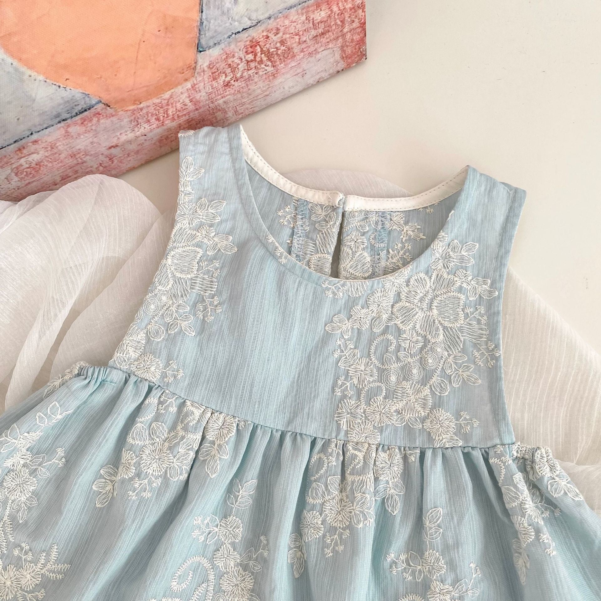 Vestido de encaje vintage celeste