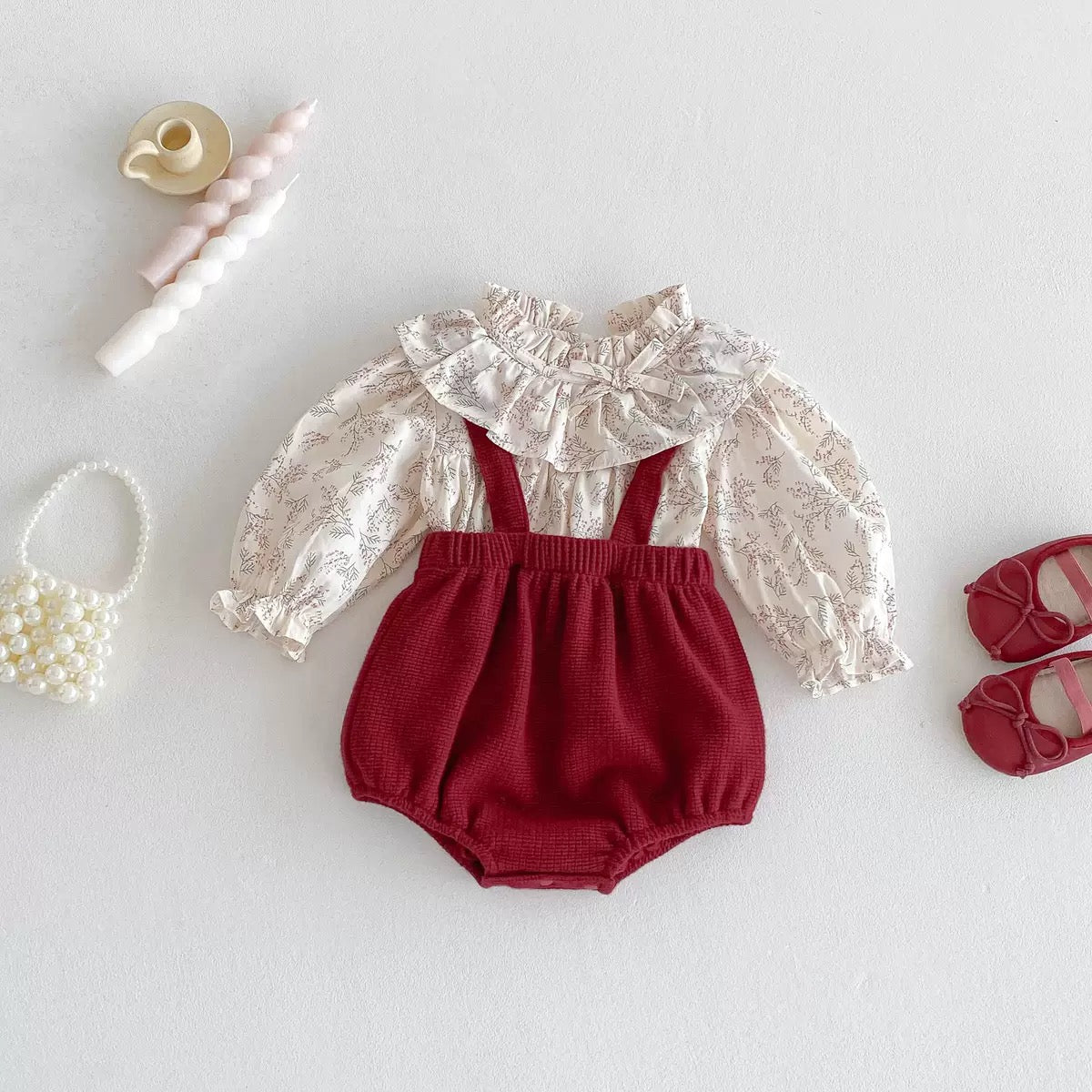 Conjunto Bebé Niña con Blusa Estampada y Body con Tirantes