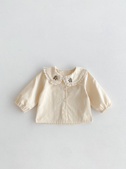 Vestido Beige con Bordado Floral Vintage