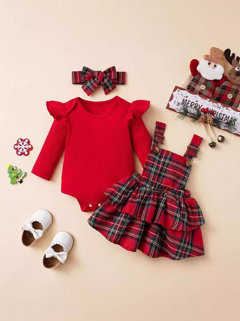 Conjunto Rojo para Bebé Niña – Body, Falda y Vincha Imagen principal del producto