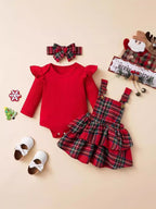 Conjunto Rojo para Bebé Niña – Body, Falda y Vincha