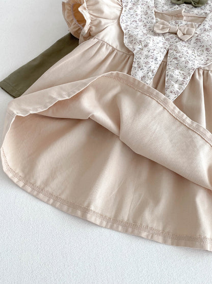 Vestido beige con cuello floral