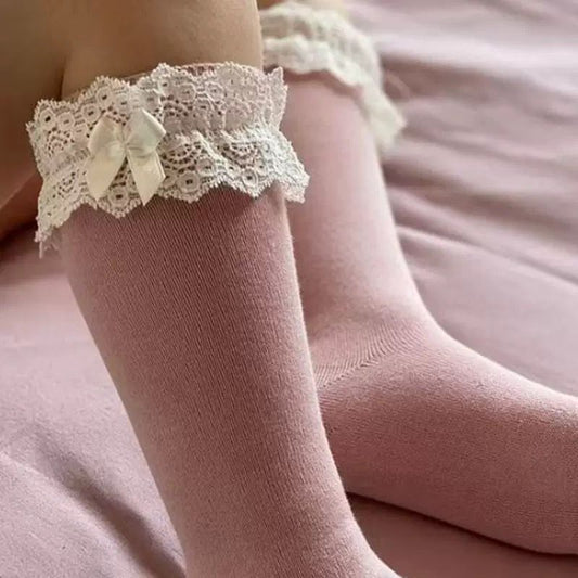 Medias con Encaje y Lazo Vintage