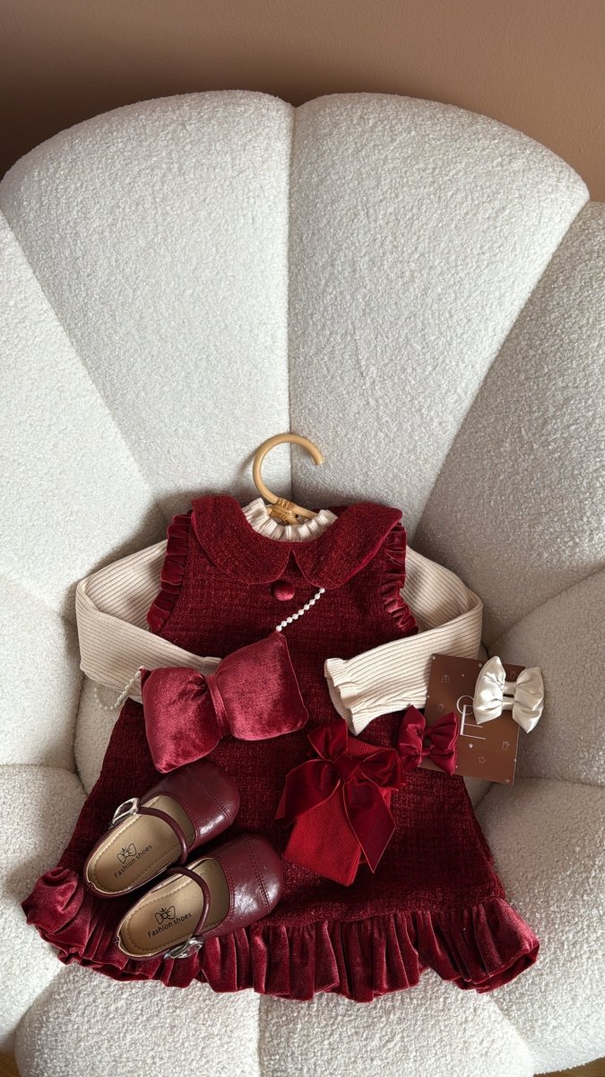 Outfit festivo en color vino | | Ropa de bebé y niña | El Closet de Emma Imagen principal del producto