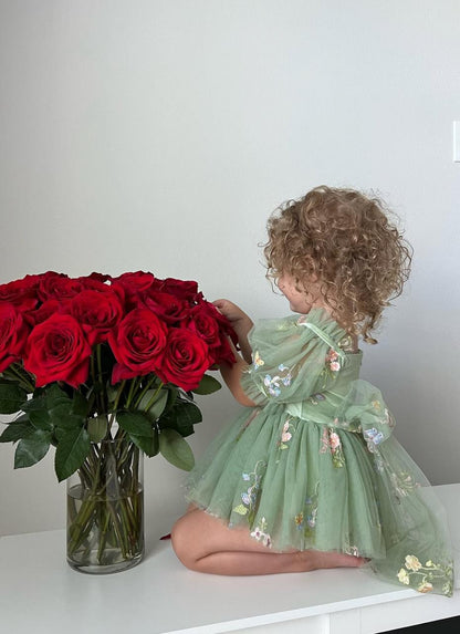 Vestido Verde Encantado con Bordados Florales