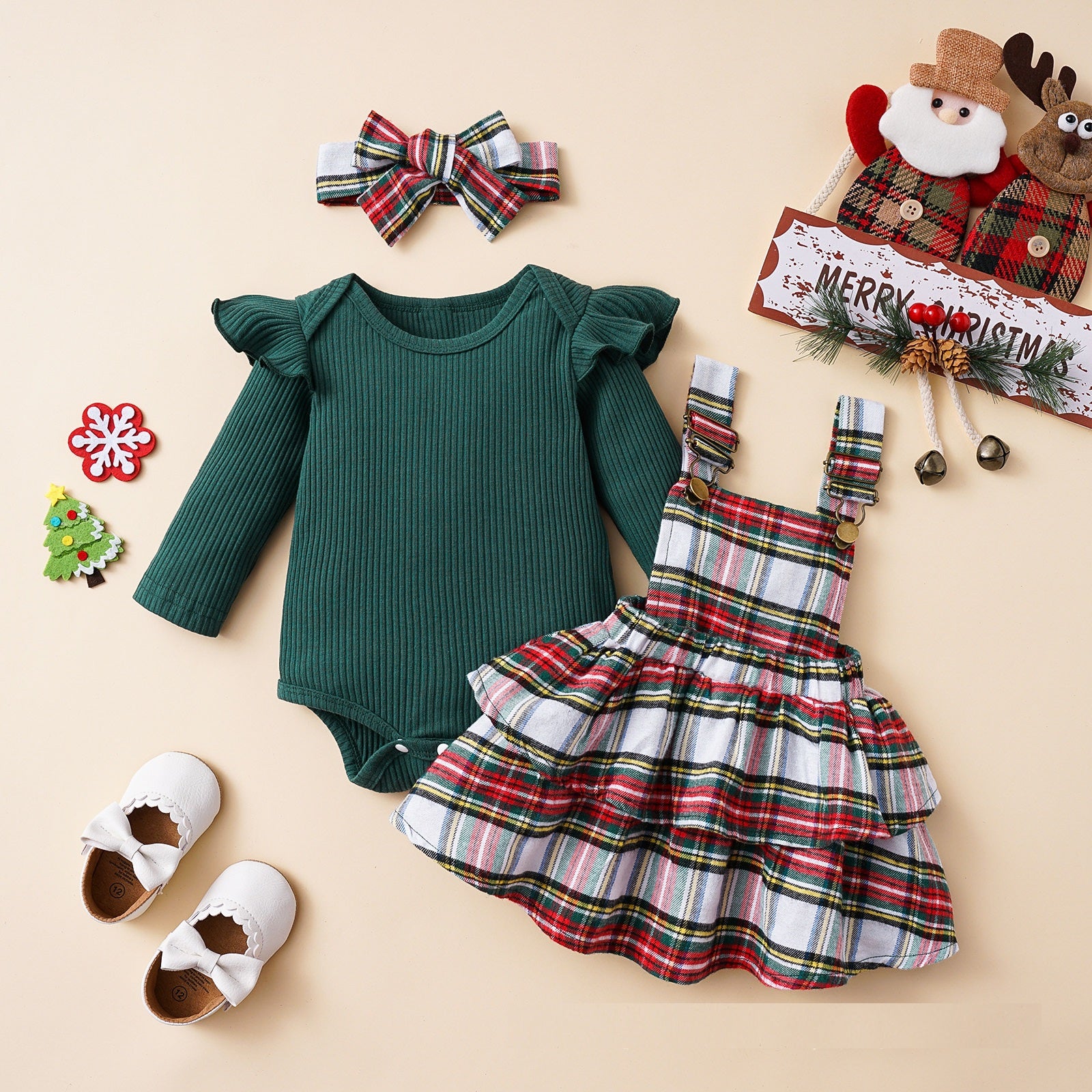 Conjunto Verde  de 3 Piezas para Bebé Niña – Body, Falda y Vincha