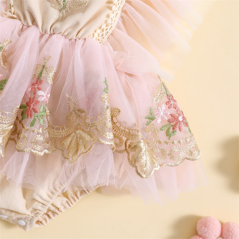 Enterizo de Tul Bordado con Volantes y Vincha – Modelo Royal Bloom