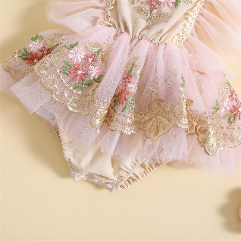 Enterizo de Tul Bordado con Volantes y Vincha – Modelo Royal Bloom