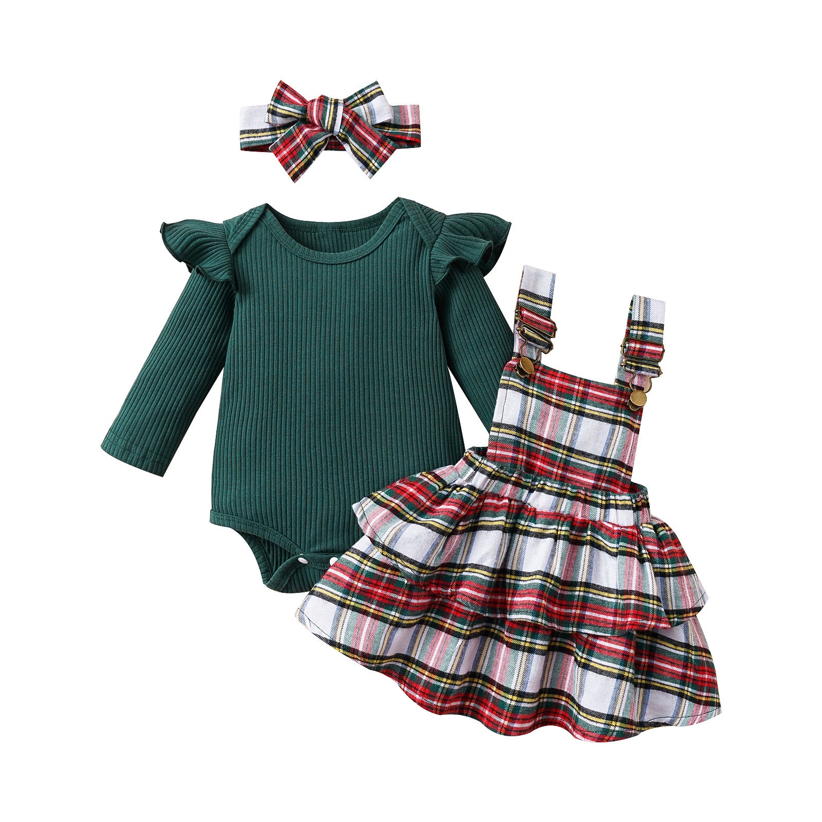 Conjunto Verde  de 3 Piezas para Bebé Niña – Body, Falda y Vincha