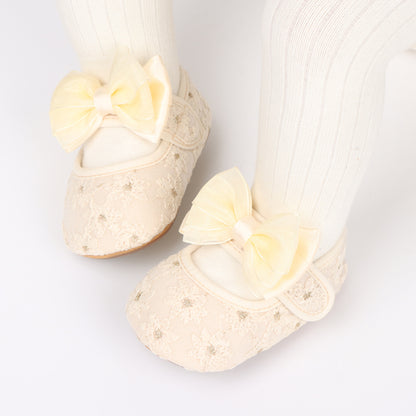 Zapatos Amarillo de Encaje con Lazo para Bebé | Elegantes y Suaves