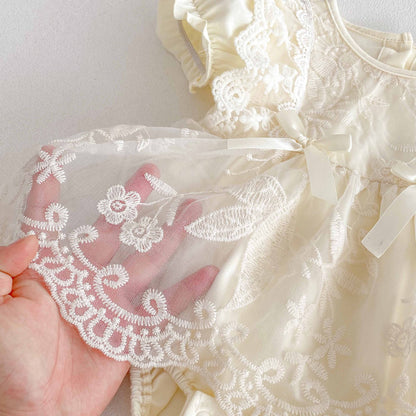 Vestido Ivory Encaje Floral con Lazos – Verano