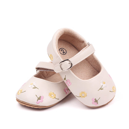 Zapatos Crema con Bordado Floral para Bebé – Modelo Daisy Steps