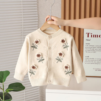 Cárdigan Beige con Flores Bordadas