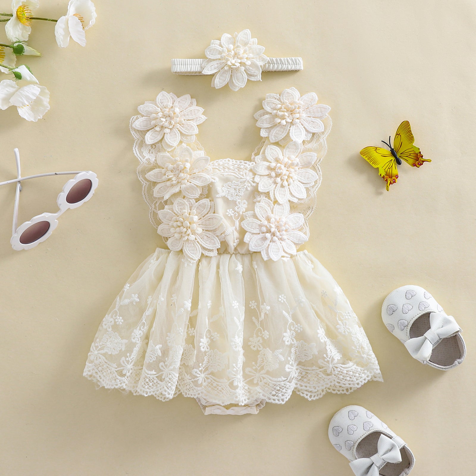 Conjunto para Bebé – Vestido flores de Encaje